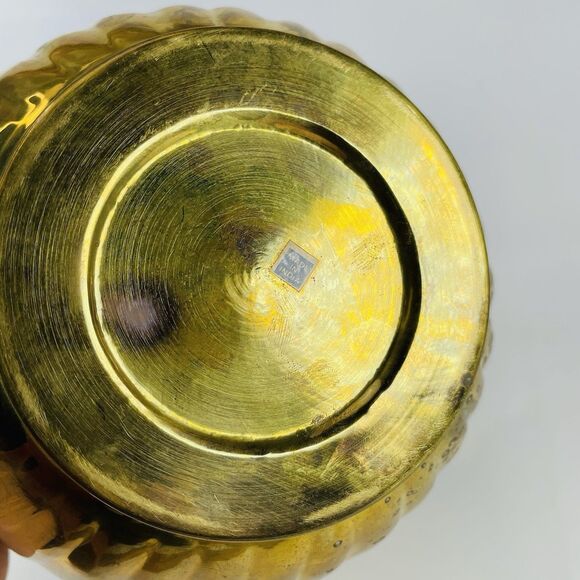 Vintage Brass Textured Planter Indoor Plant Pot Jardiniere 8in Diameter India - Picture 4 of 9